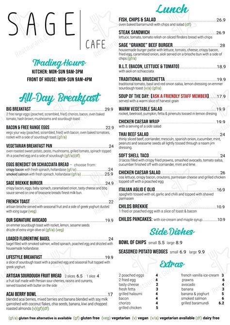 Sage Café Info & Menu Options .